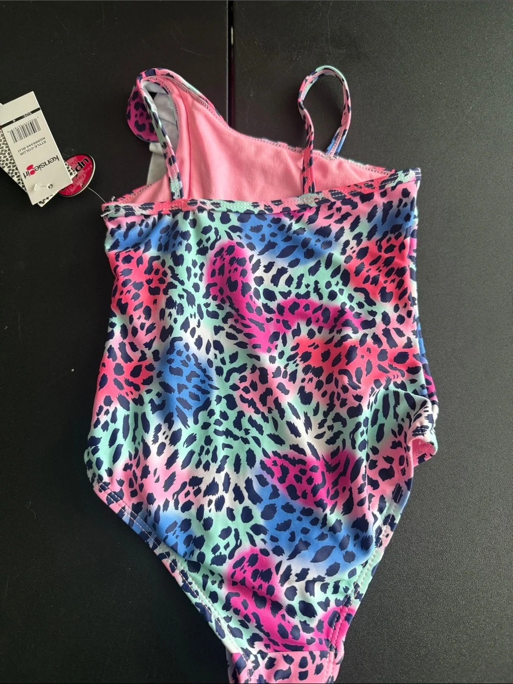 Kensie Girl Multicolor Leopard One-Shoulder Ruffle Swimsuit - Pink, Blue, Mint